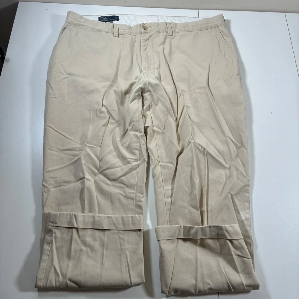Vintage Polo Ralph Lauren Suffield Pant 42x32 Khaki Cotton Cuffed Chino 90s